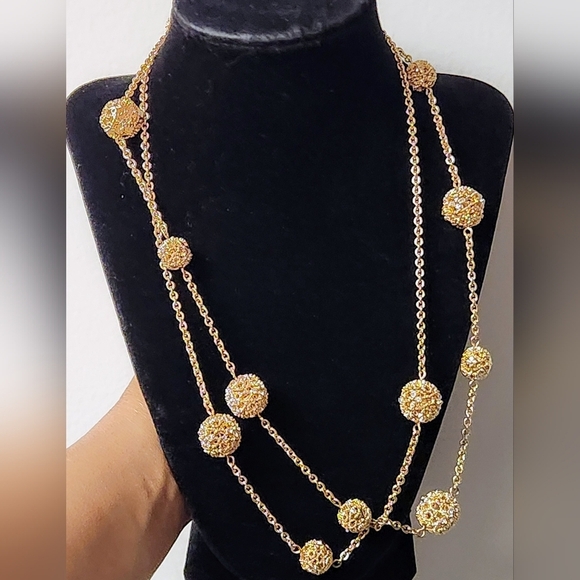 Charter Club Sautoir Gold Plated Floral Necklace / Cubic Zirconia Flowers Detail - Picture 1 of 14
